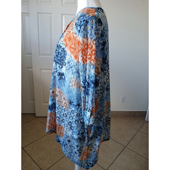 Catherines Tunic 18/20WP Mesh Abstract Lined Shark Bite Hem 3/4 Sleeves Boho - Picture 5 of 14
